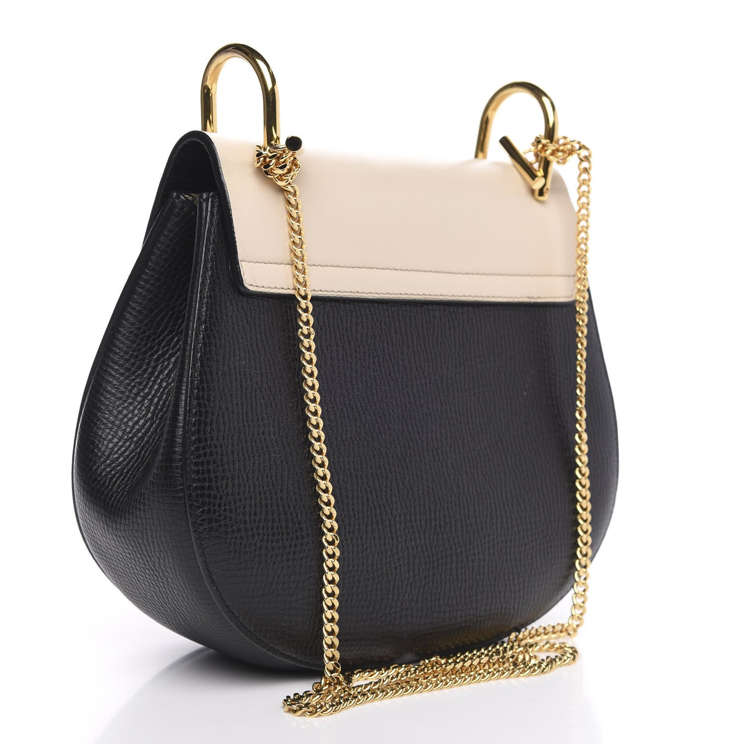 Chloe Grained Calfskin Lambskin Bi-Color Drew Shoulder Bag Black Powder Beige 3 of 12