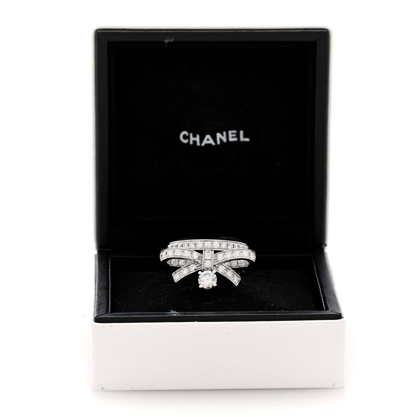 18K White Gold Diamond Ruban Suspended Solitaire Ring 56 7.5