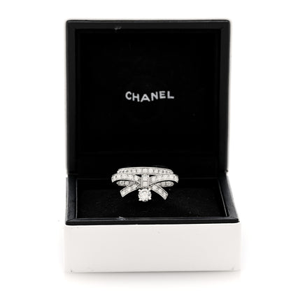 Chanel 18K White Gold Diamond Ruban Suspended Solitaire Ring 56 7.5 5 of 5