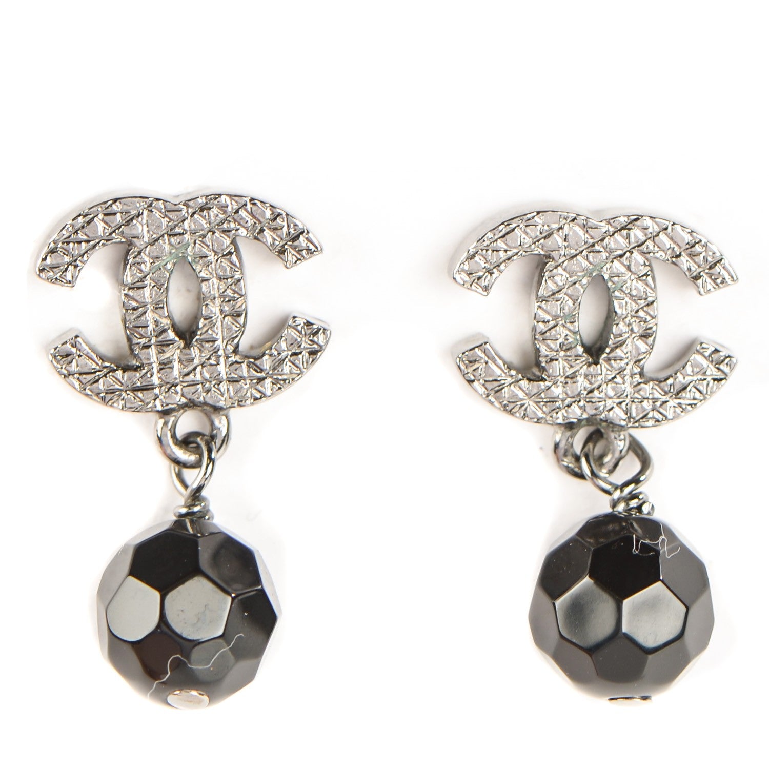 Chanel CC Bead Drop Earrings Black 1 of 6
