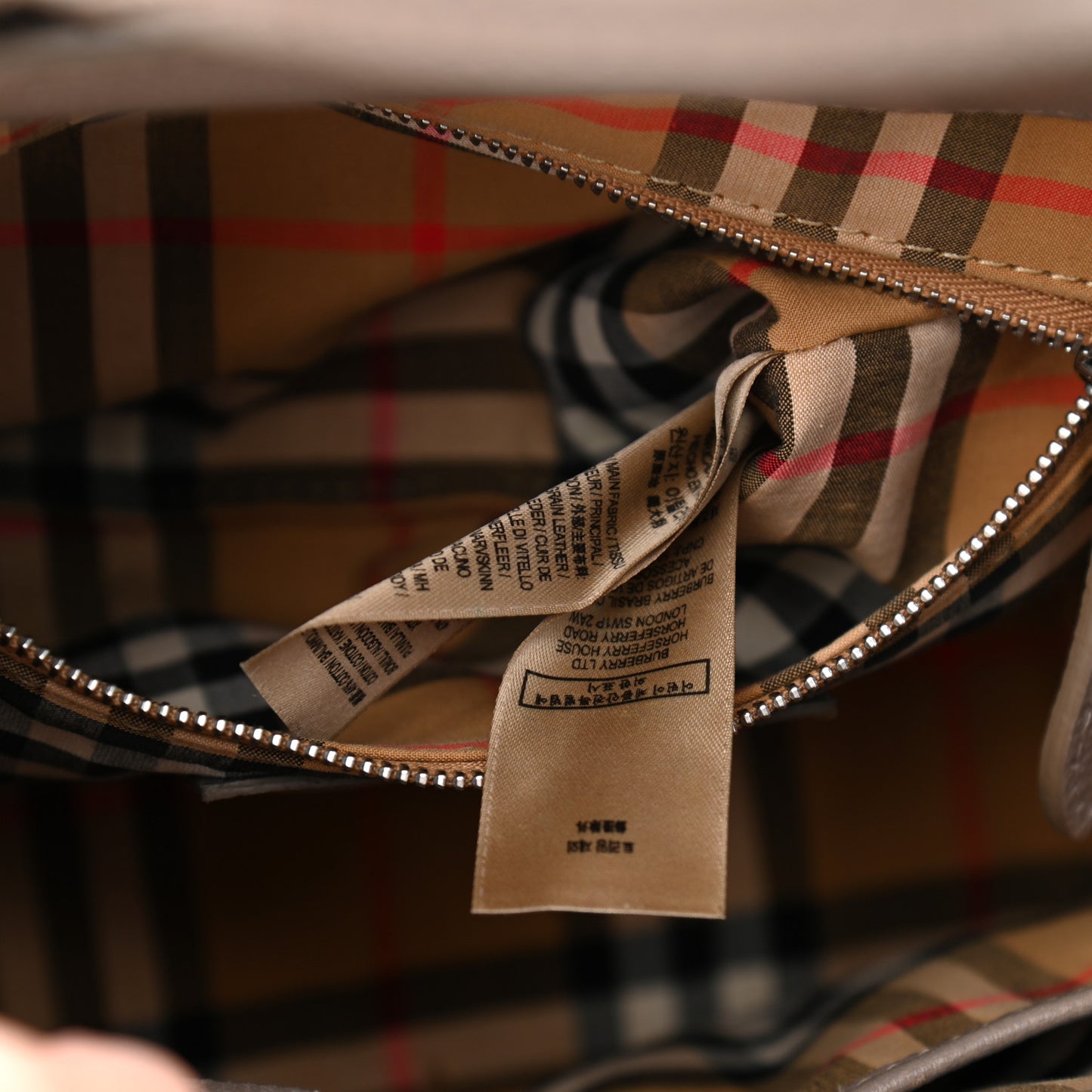 Derby Calfskin House Check Small Banner Tote Pale Taupe