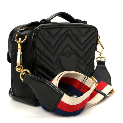 Gucci Calfskin Matelasse Sylvie Web Small GG Marmont Top Handle Shoulder Bag Black 3 of 11