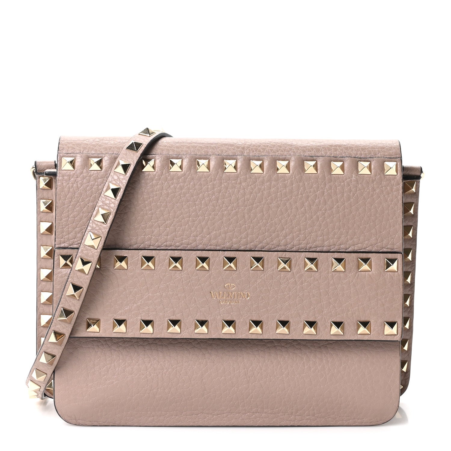 Valentino Garavani Grained Calfskin Small Rockstud Flap Crossbody Bag Poudre 1 of 8