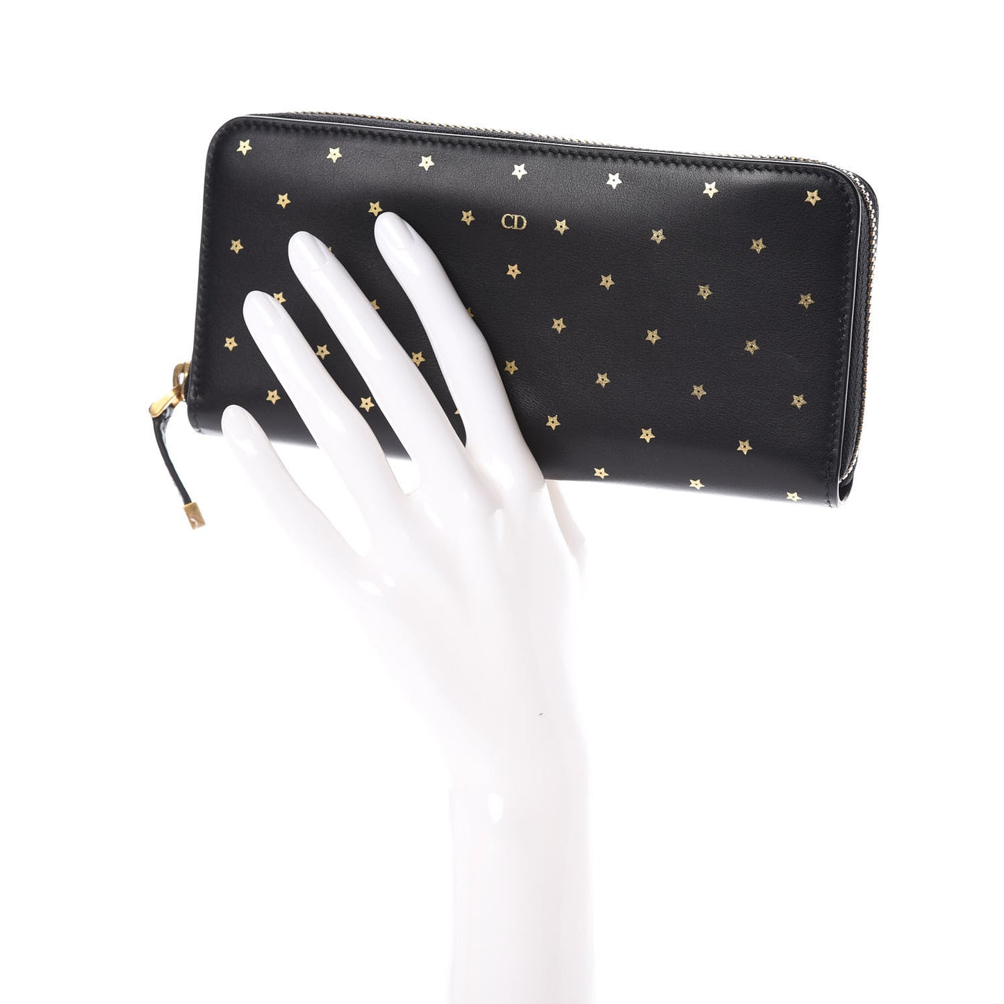 Calfskin Stars Voyageur Zip Around Wallet Black