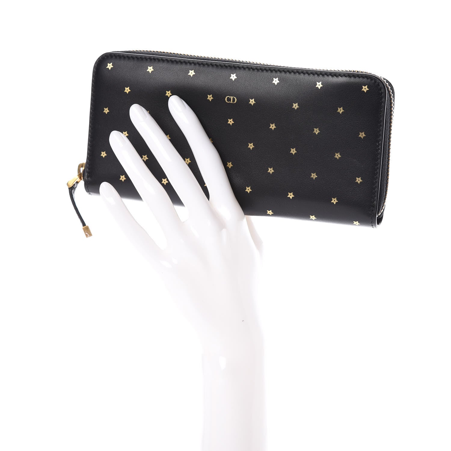 Christian Dior Calfskin Stars Voyageur Zip Around Wallet Black 2 of 8