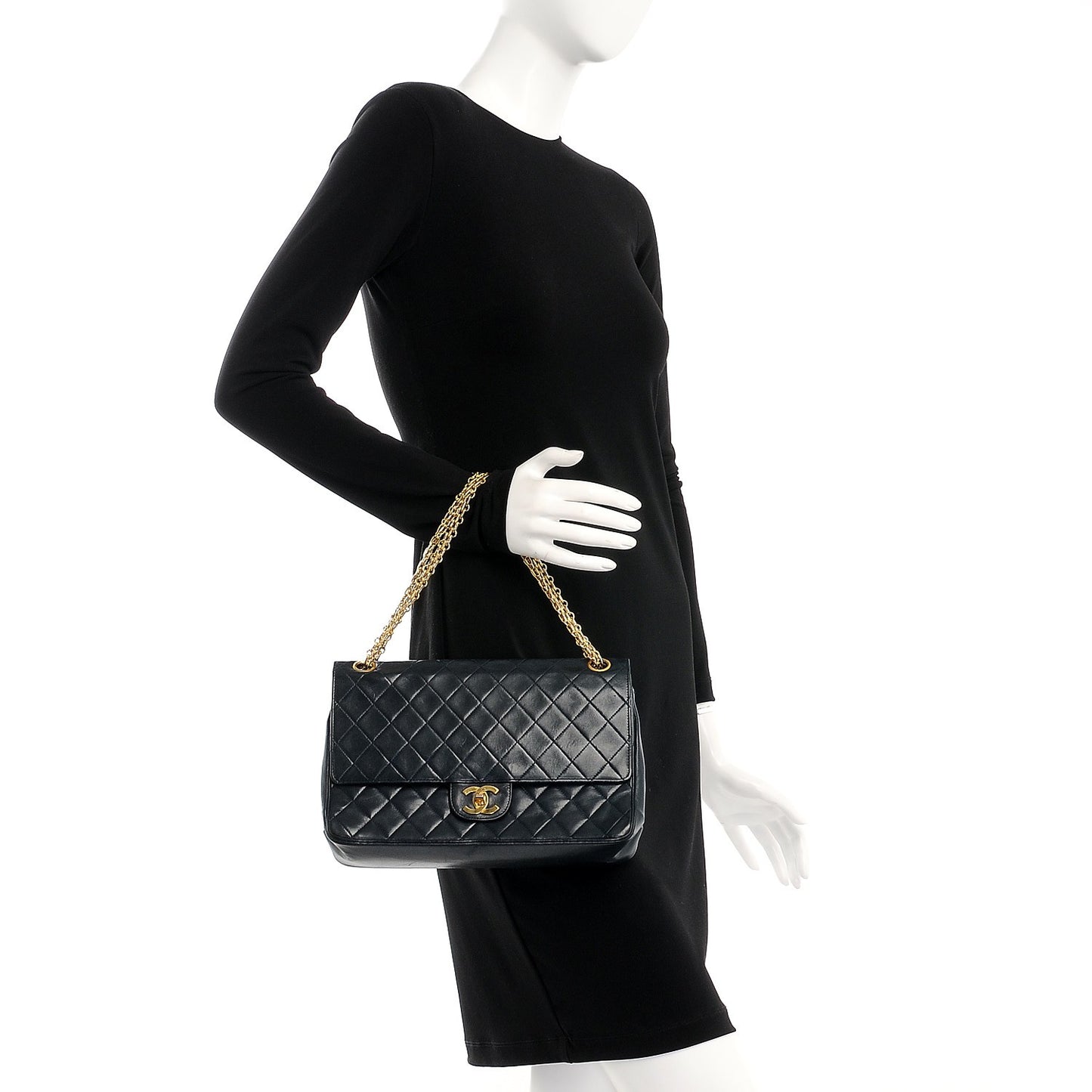 Lambskin Medium Mademoiselle Chain Double Flap Navy