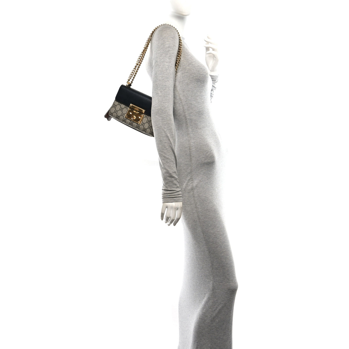 GG Supreme Monogram Calfskin Small Padlock Shoulder Bag Beige Black Cuir