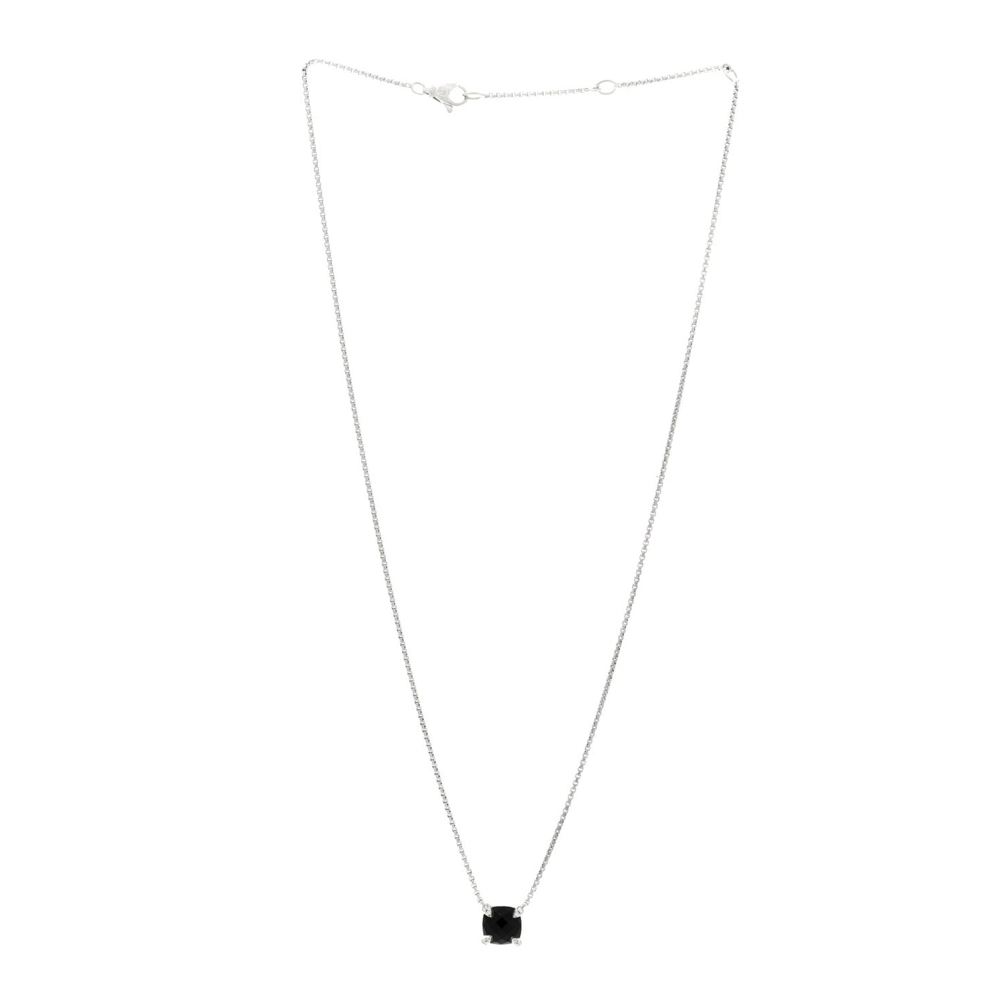 Sterling Silver Diamond Black Onyx 7mm Chatelaine Pave Bezel Pendant Necklace
