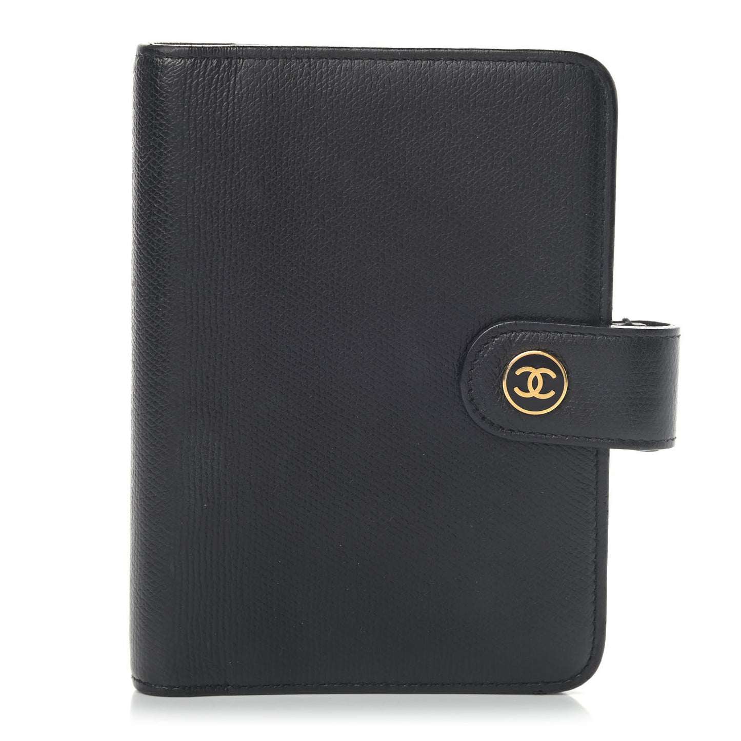 Grained Calfskin CC Button Pocket Agenda Cover Black