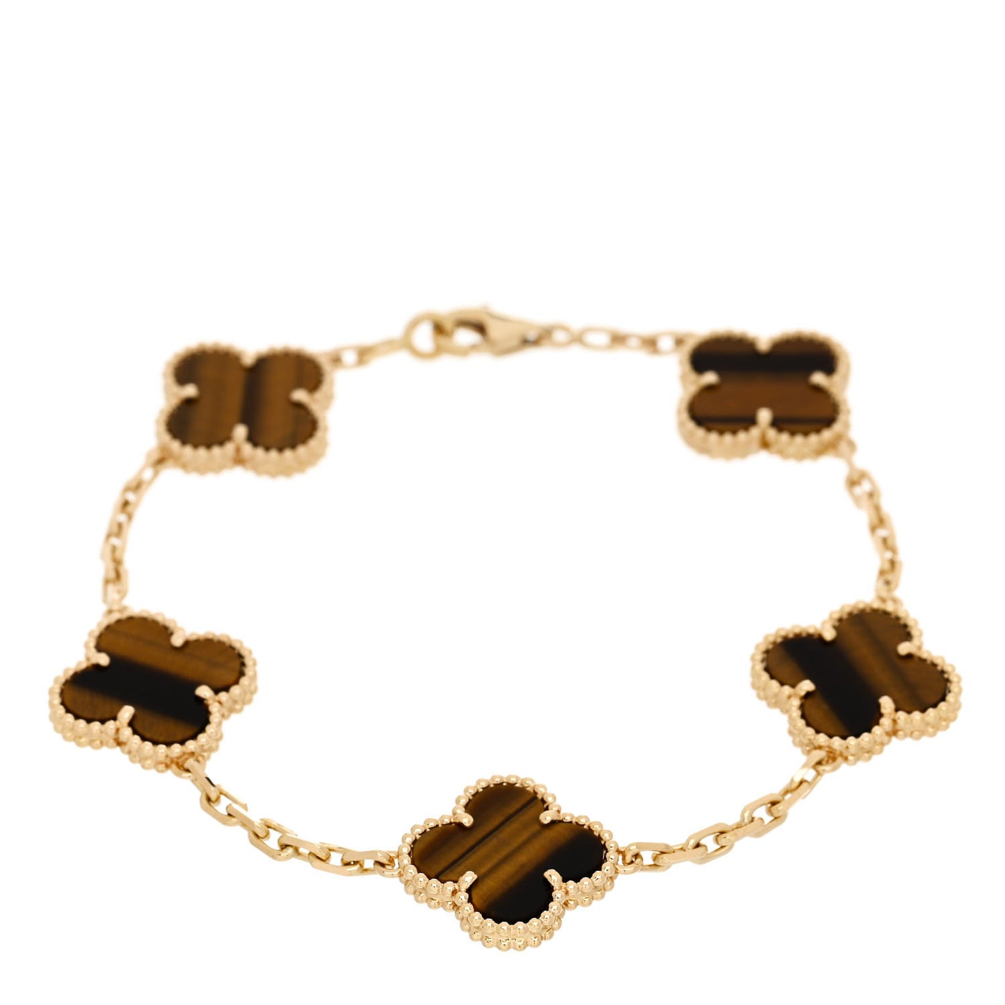18K Yellow Gold Tiger Eye 5 Motifs Vintage Alhambra Bracelet