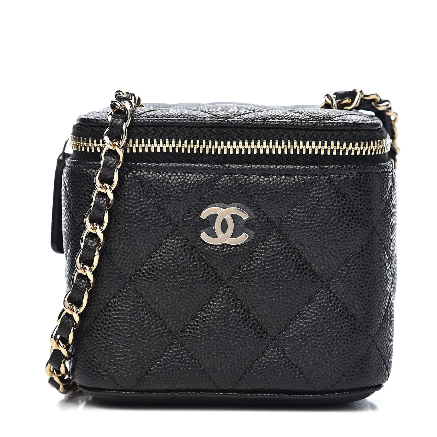 Caviar Quilted Mini Vanity Case With Chain Black