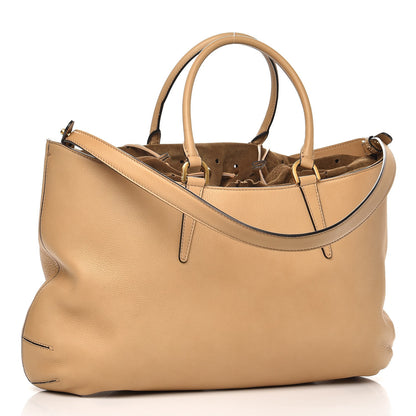 Fendi Calfskin Suede Perforated B Fab Drawstring Tote Cuoio Tobacco 3 of 8