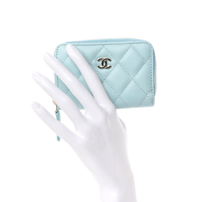 Chanel Caviar Quilted Zip Coin Purse Light Blue 2 of 8