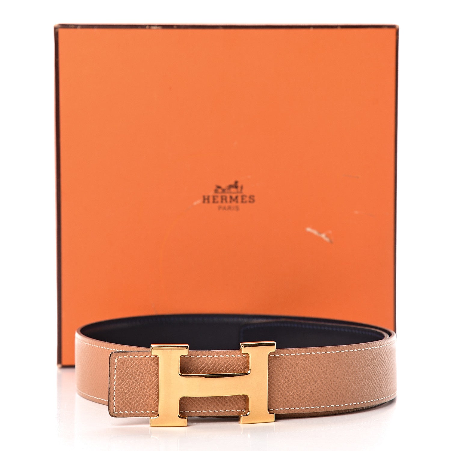 Hermes Box Courchevel 32mm H Belt 70 Bleu Marine Gold 8 of 8