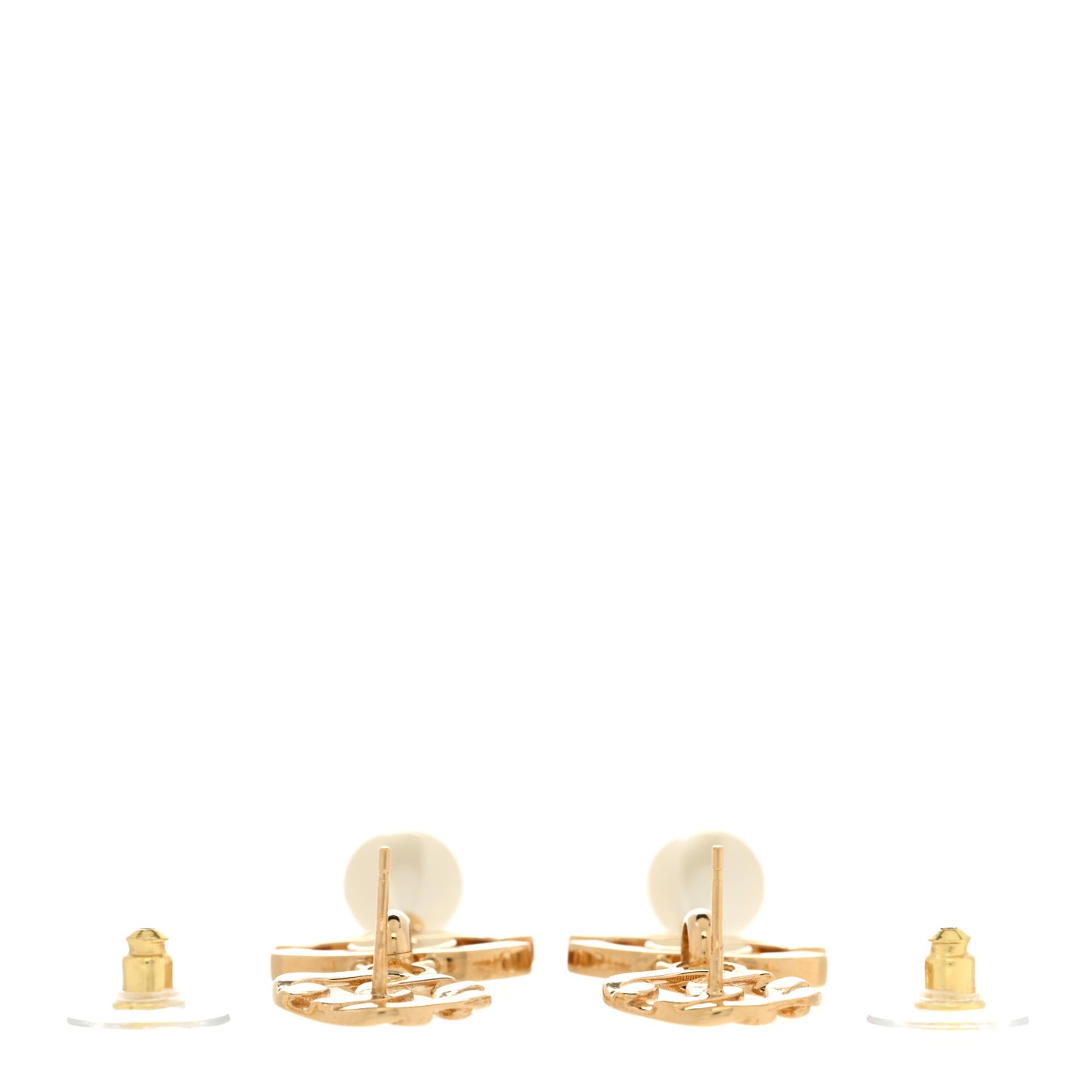 Metal Crystal Pearl CC Drop Earrings Gold White
