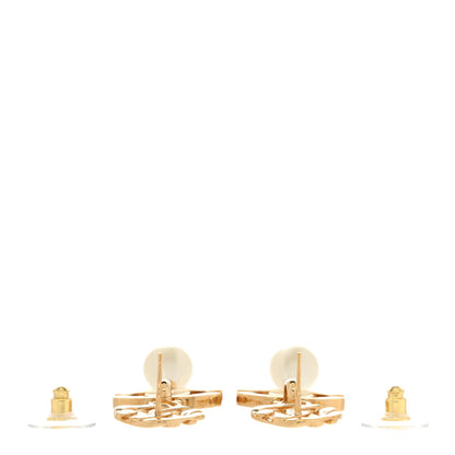 Chanel Metal Crystal Pearl CC Drop Earrings Gold White 3 of 5