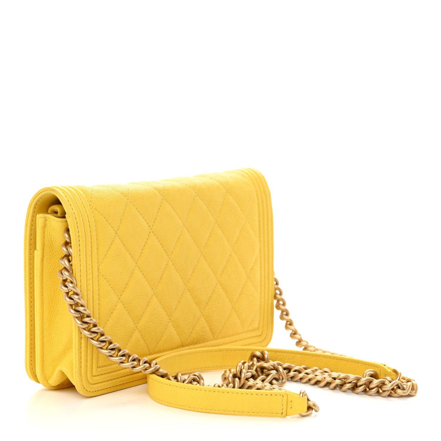 Chanel Caviar Quilted Boy Wallet On Chain WOC Yellow 3 of 12