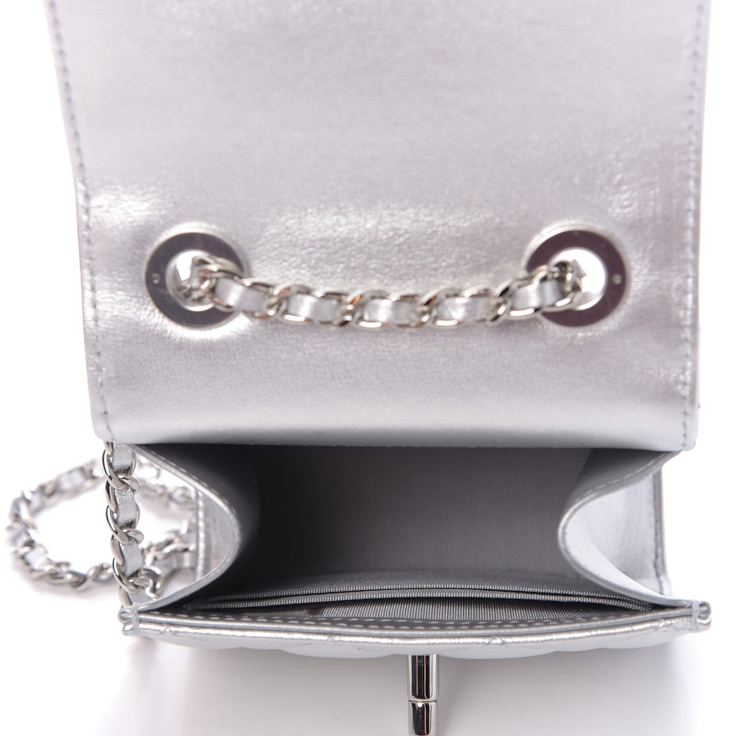 Metallic Lambskin Quilted Mini Trendy CC Clutch With Chain Silver