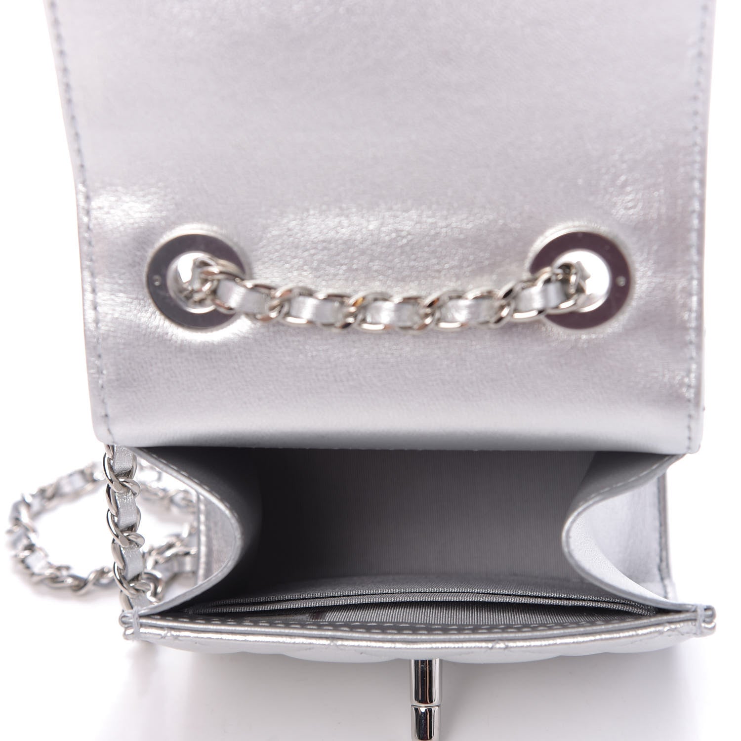 Chanel Metallic Lambskin Quilted Mini Trendy CC Clutch With Chain Silver 5 of 10