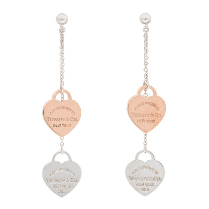 Tiffany Sterling Silver Rubedo Heart Tag Drop Earrings 1 of 4
