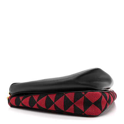 Prada Jacquard Calfskin Triangolo Symbole Embroidered Mini Triangle Double Bag Black Ciliegia 4 of 10