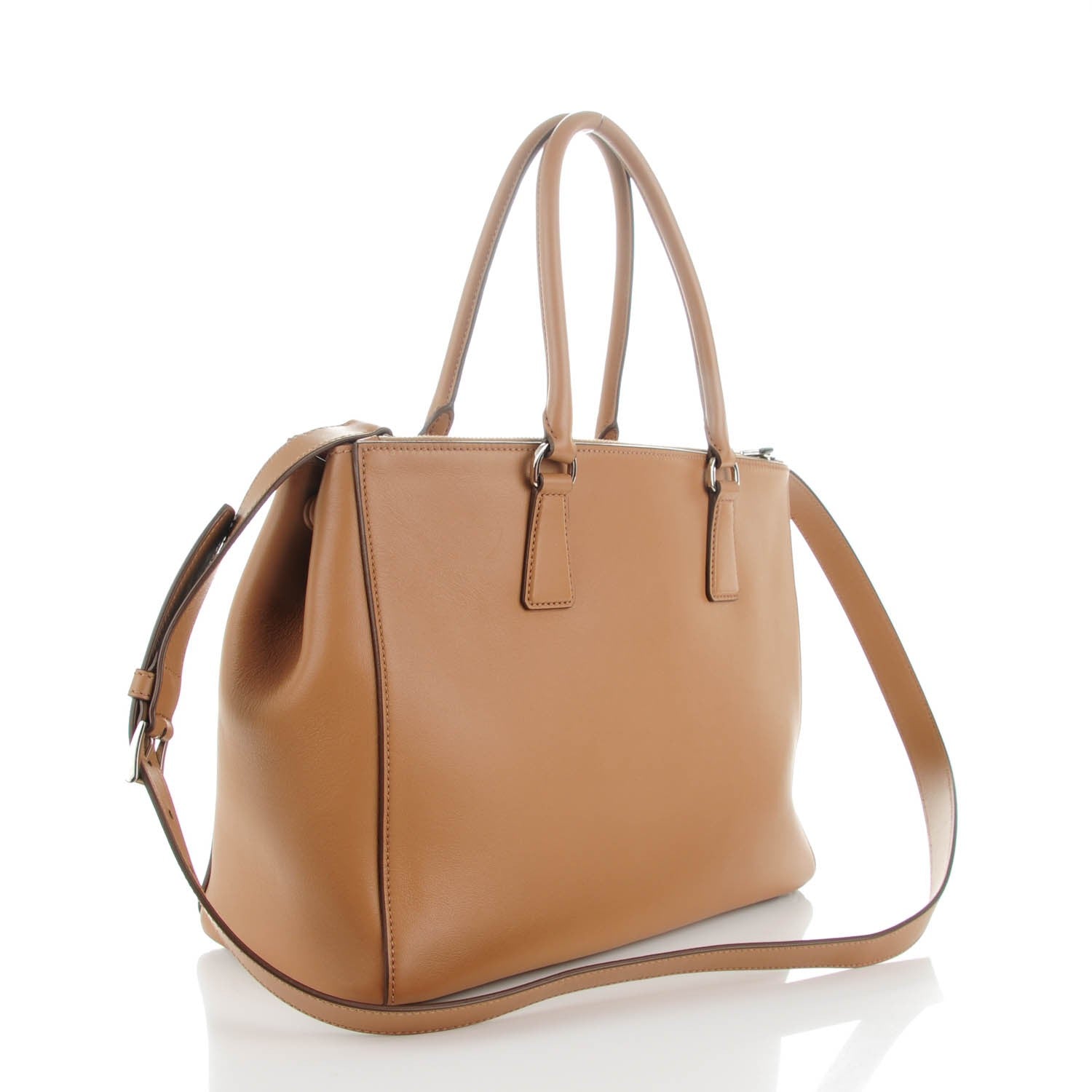 Prada City Calf Large Galleria Double Zip Tote Caramel Papaya 3 of 7
