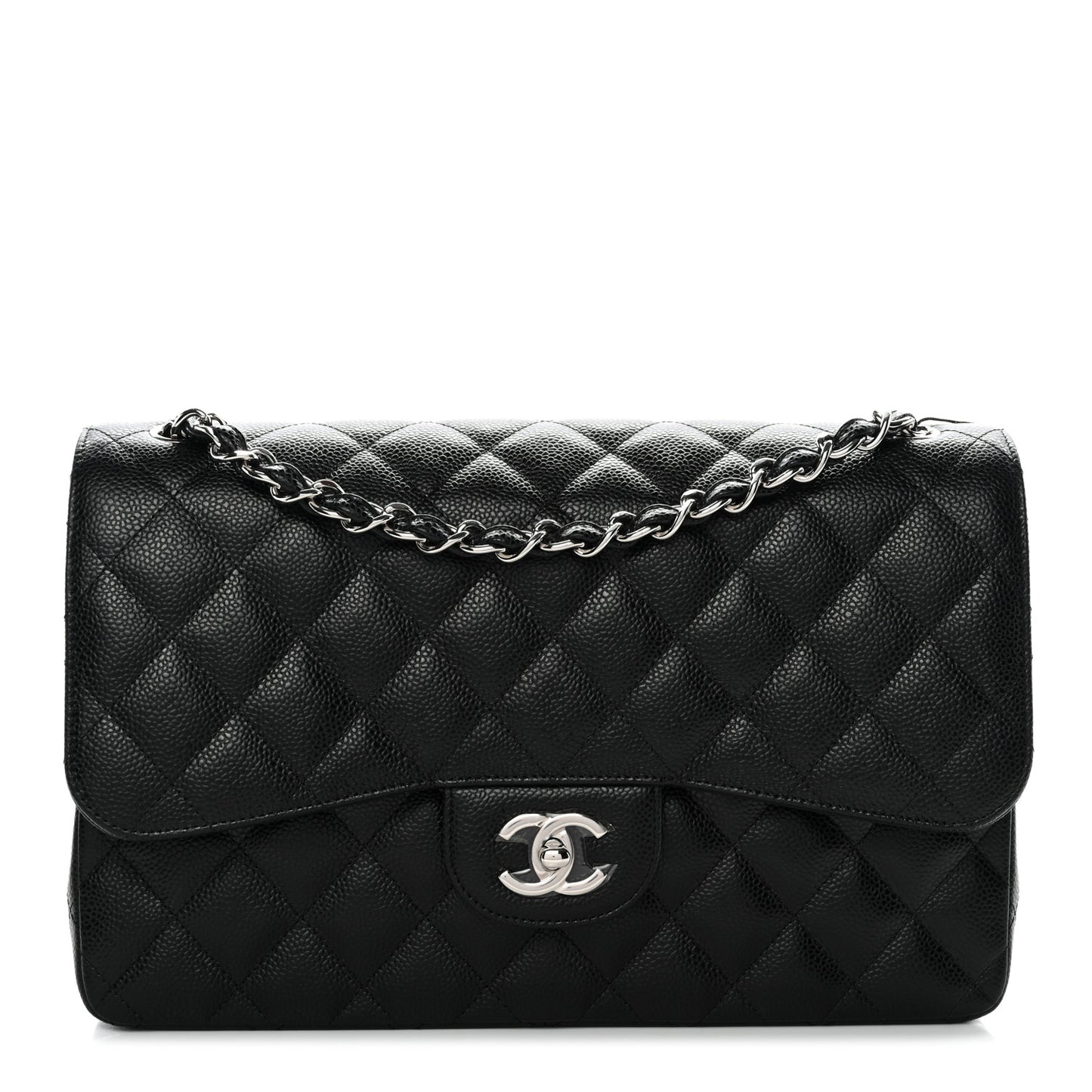 Caviar Quilted Jumbo Double Flap Black