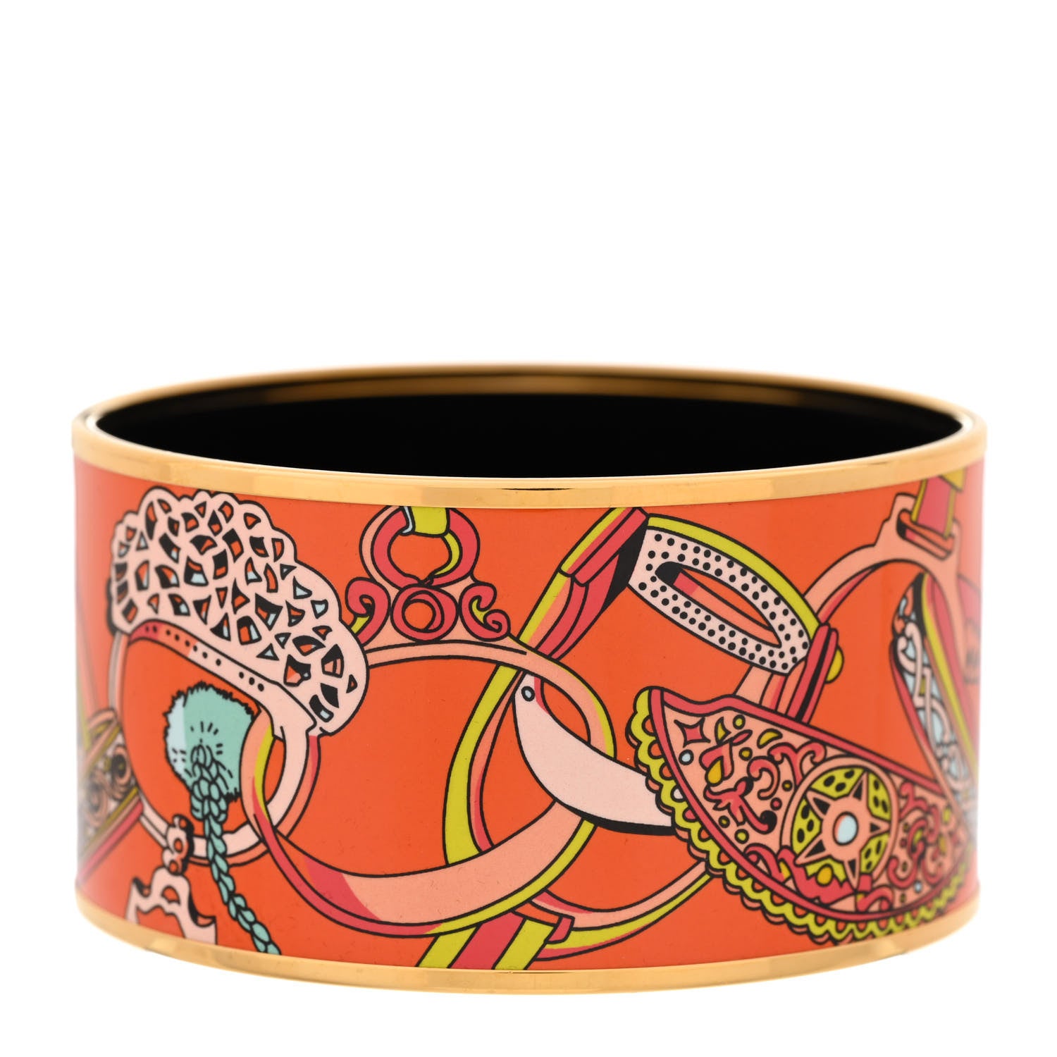 Hermes Enamel Printed Extra Wide Bracelet 65 Orange 1 of 6