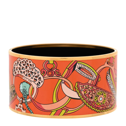 Hermes Enamel Printed Extra Wide Bracelet 65 Orange 1 of 6