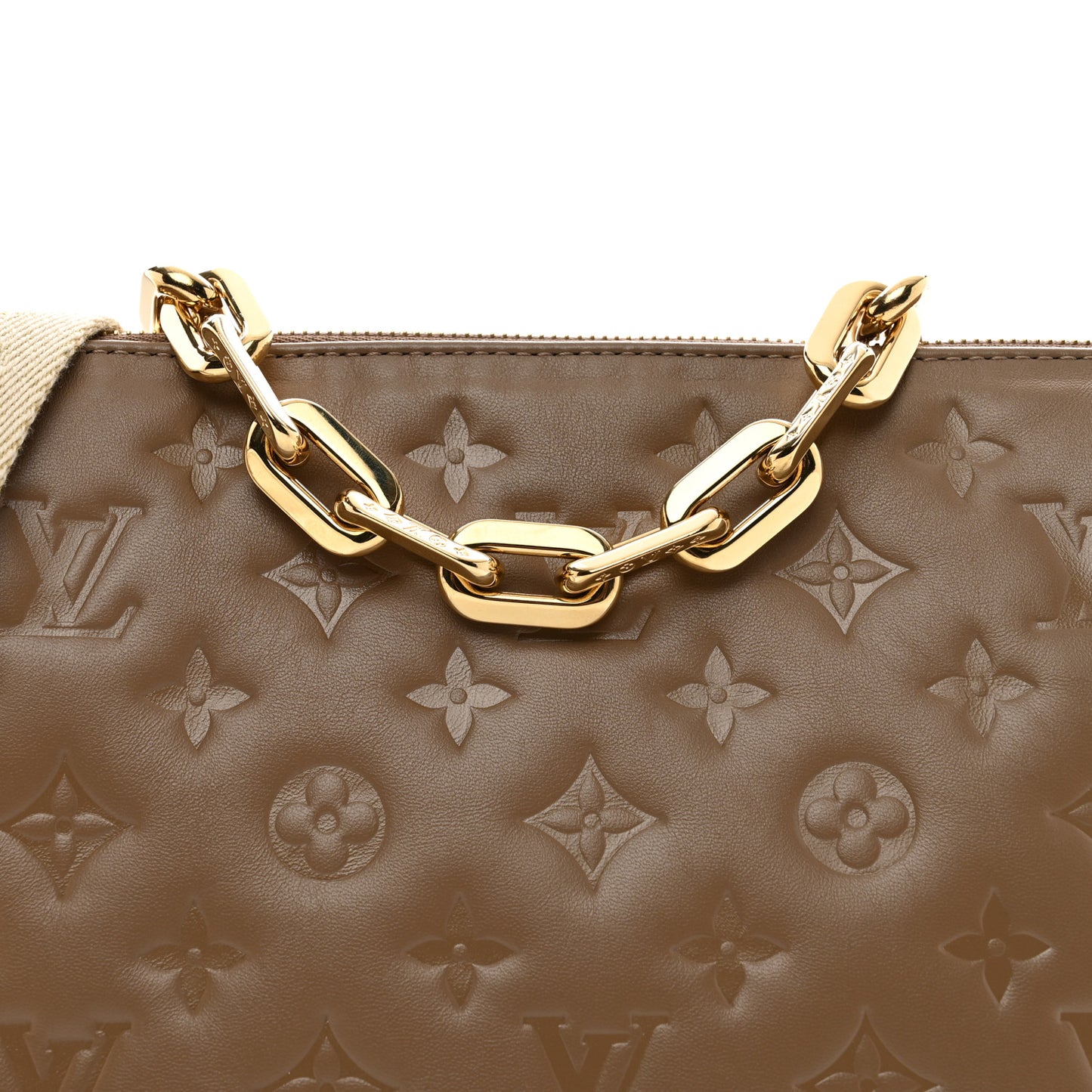 Lambskin Embossed Monogram Coussin PM Taupe