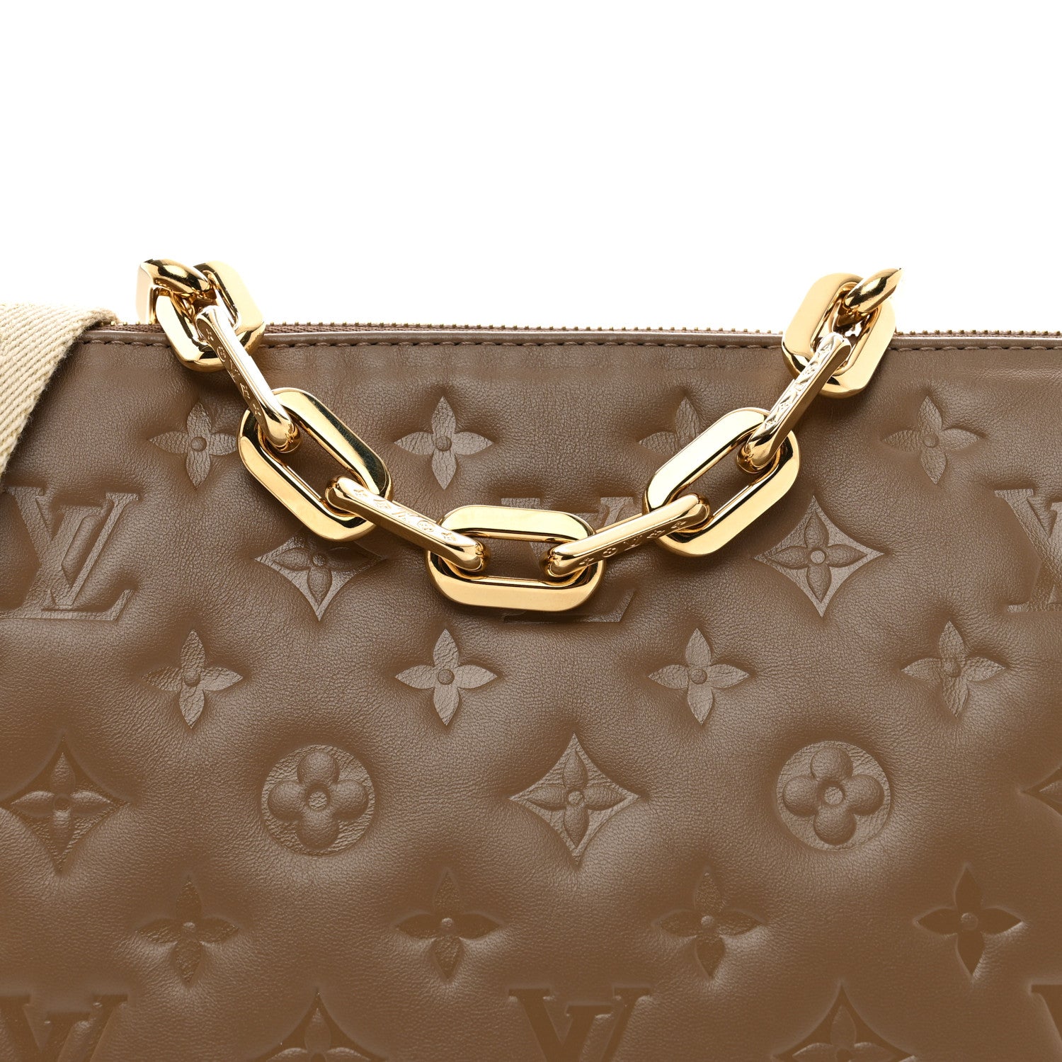Louis Vuitton Lambskin Embossed Monogram Coussin PM Taupe 5 of 9