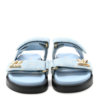 Louis Vuitton Denim Monogram LV Sunset Comfort Flat Sandals 37 Blue 3 of 9