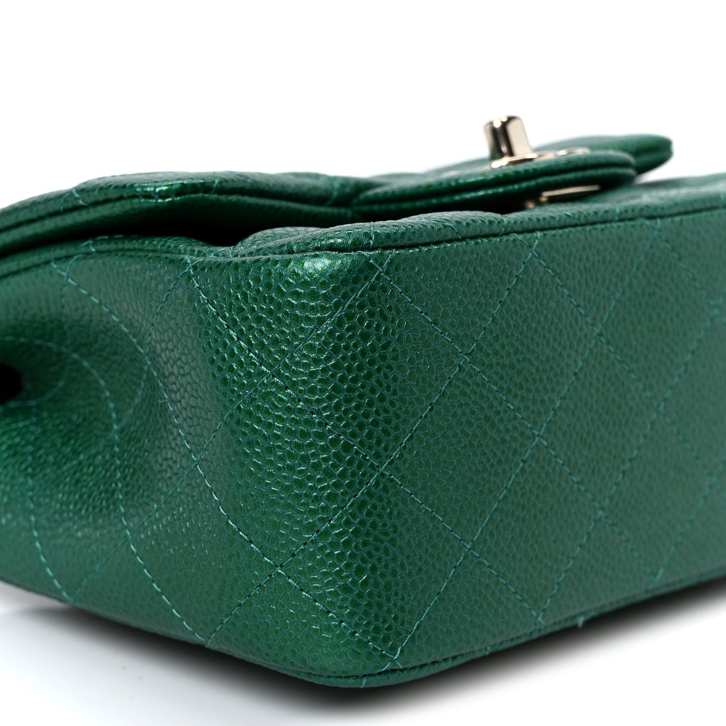 Metallic Caviar Quilted Mini Square Flap Green