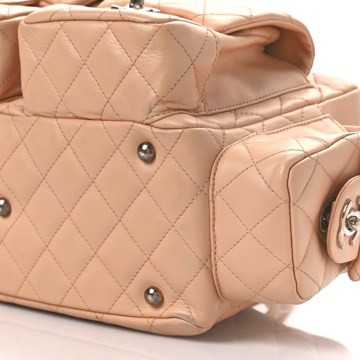 Calfskin Quilted Small Cambon Multipocket Reporter Beige