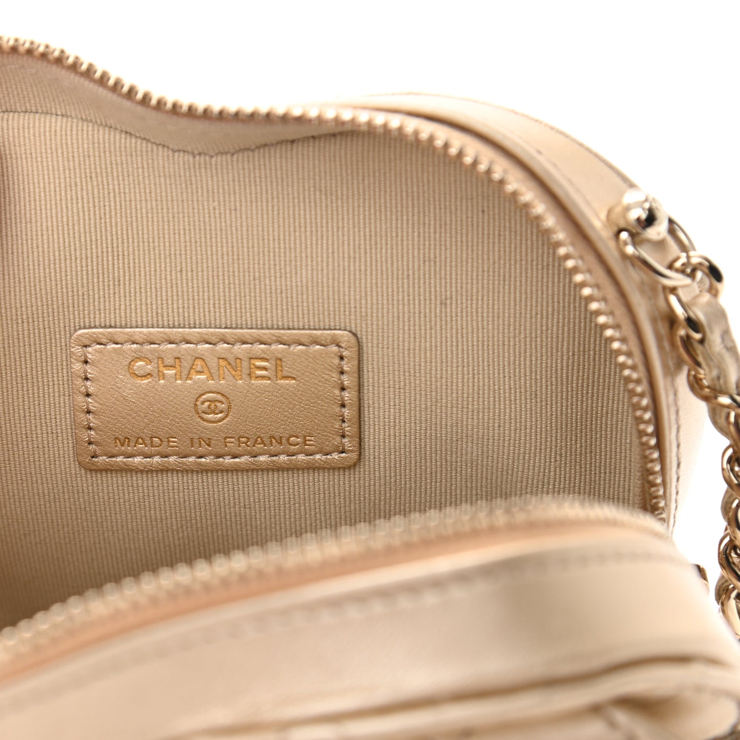 Metallic Lambskin Quilted CC In Love Heart Clutch With Chain Gold