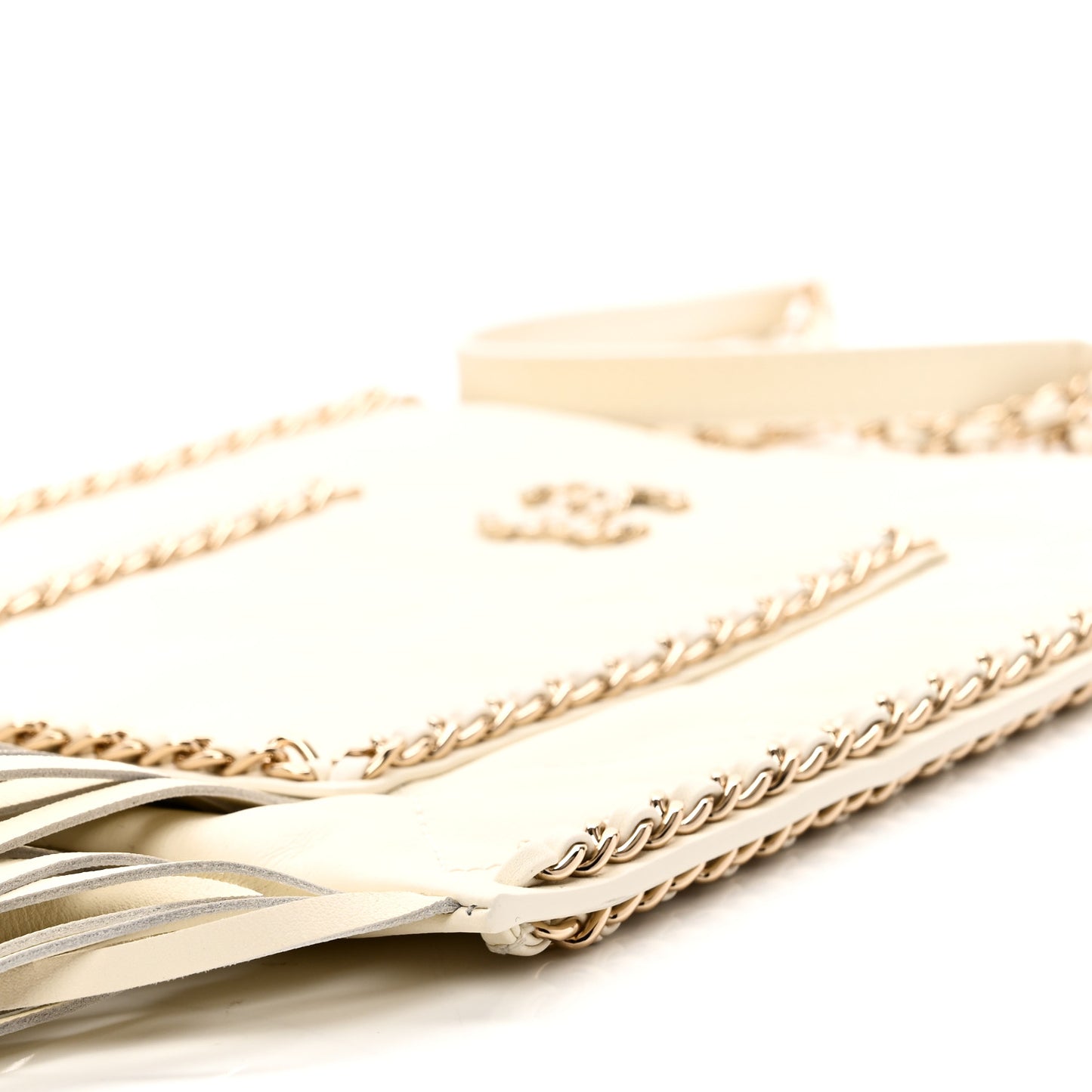 Calfskin Quilted Fringe Small Shopping Bag White