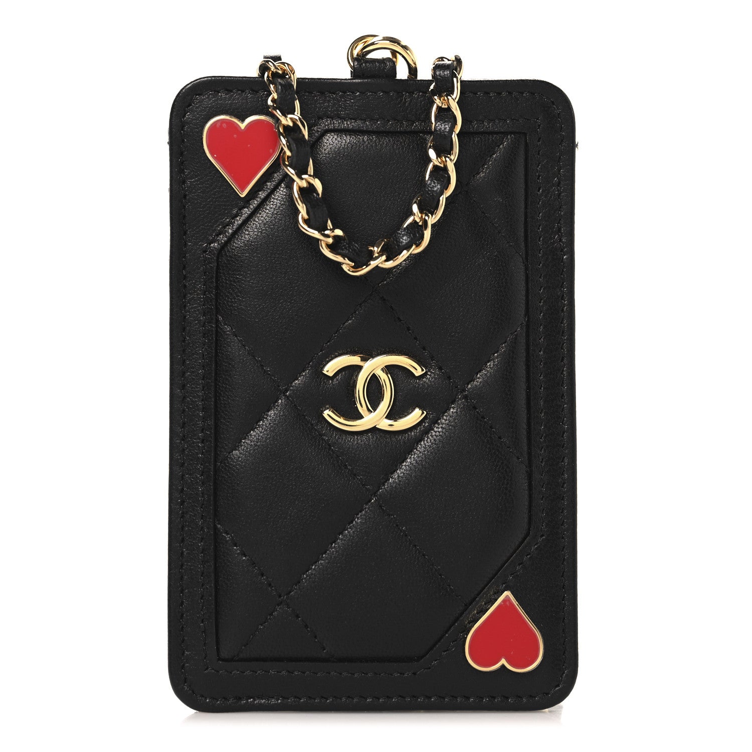 Chanel Lambskin Quilted Enamel Coco Casino Card Holder On Chain Black 1 of 7