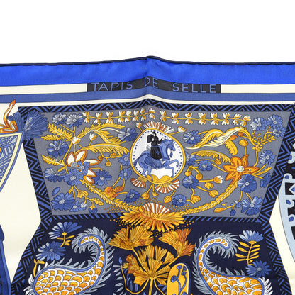 Hermes Silk Tapis De Selle Scarf 90 Vanille Bleu Royal Gold 2 of 5