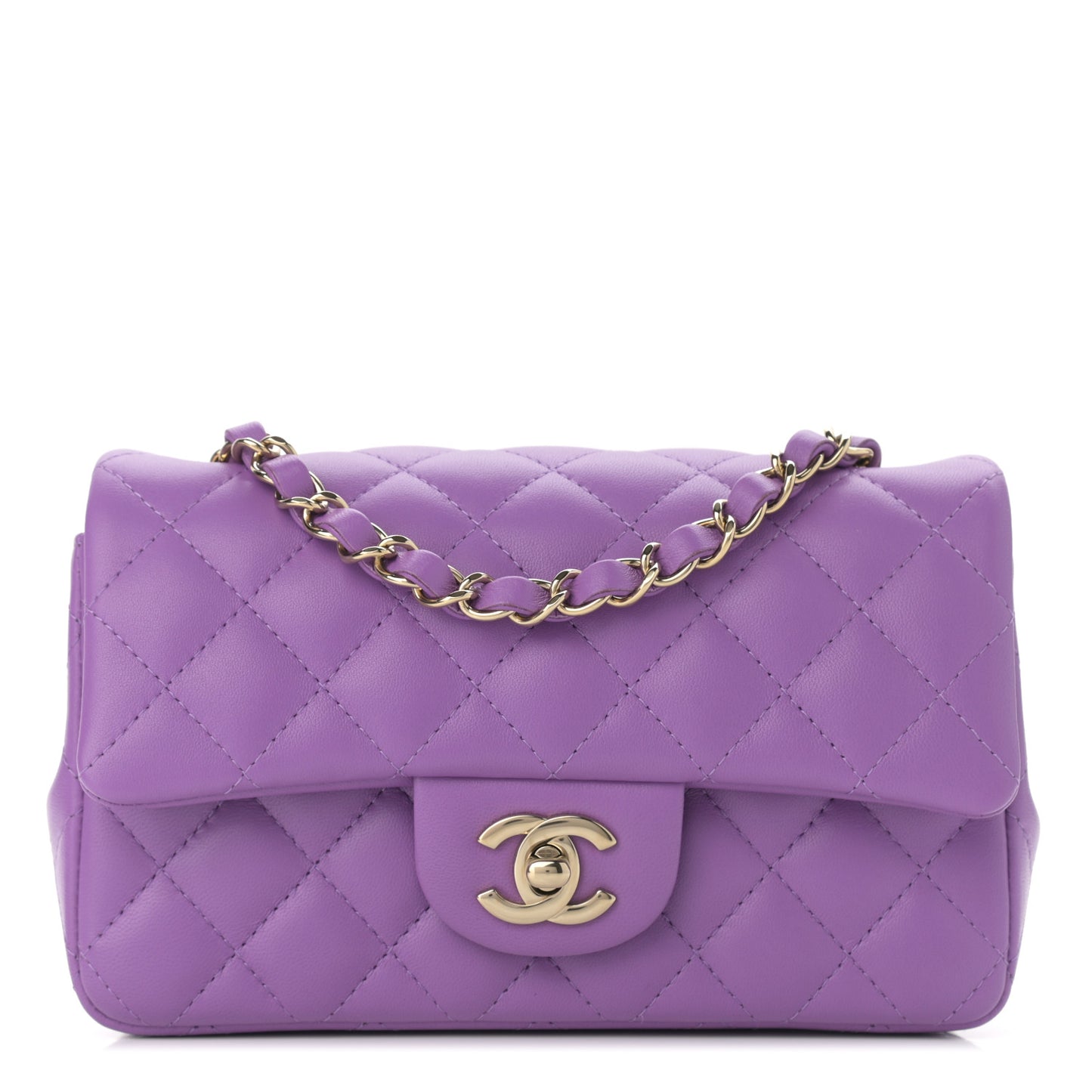 Lambskin Quilted Mini Rectangular Flap Purple
