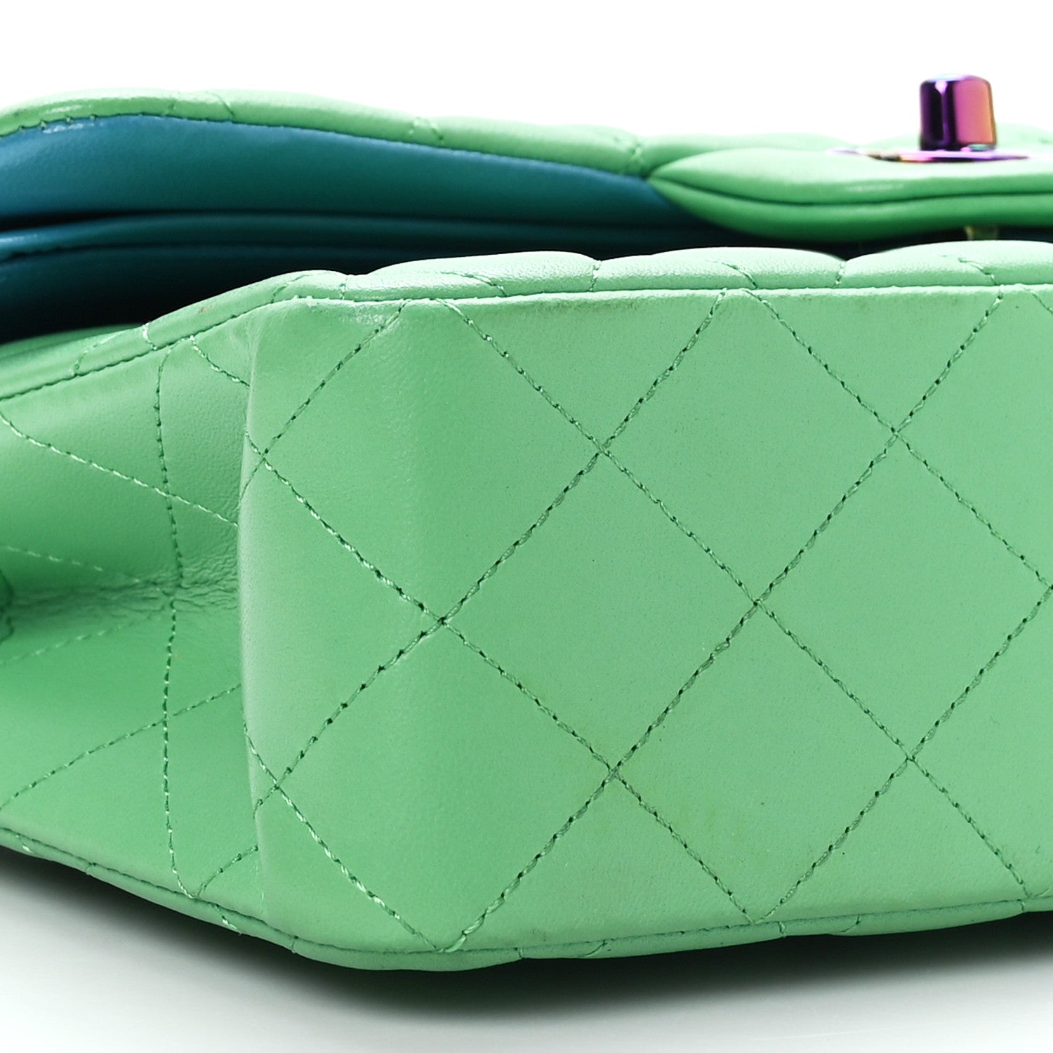 Chanel Lambskin Quilted Small Double Flap Green Blue 8 of 9