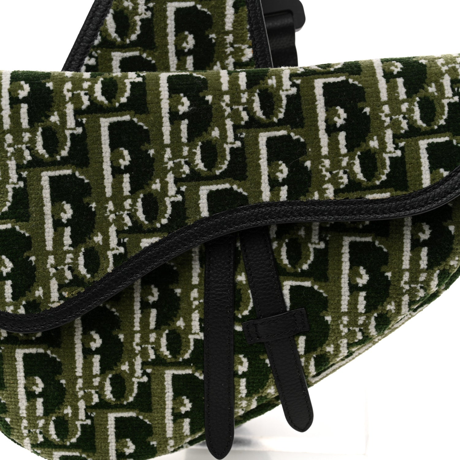 Christian Dior Velvet Oblique Mens Saddle Bag Black Green 7 of 9