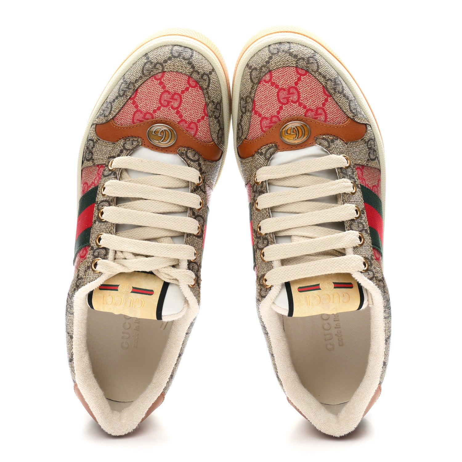Gucci GG Supreme Monogram Harness Calfskin Web Womens Screener Sneakers 37 Beige Ebony Rosso Harness Brown 2 of 10
