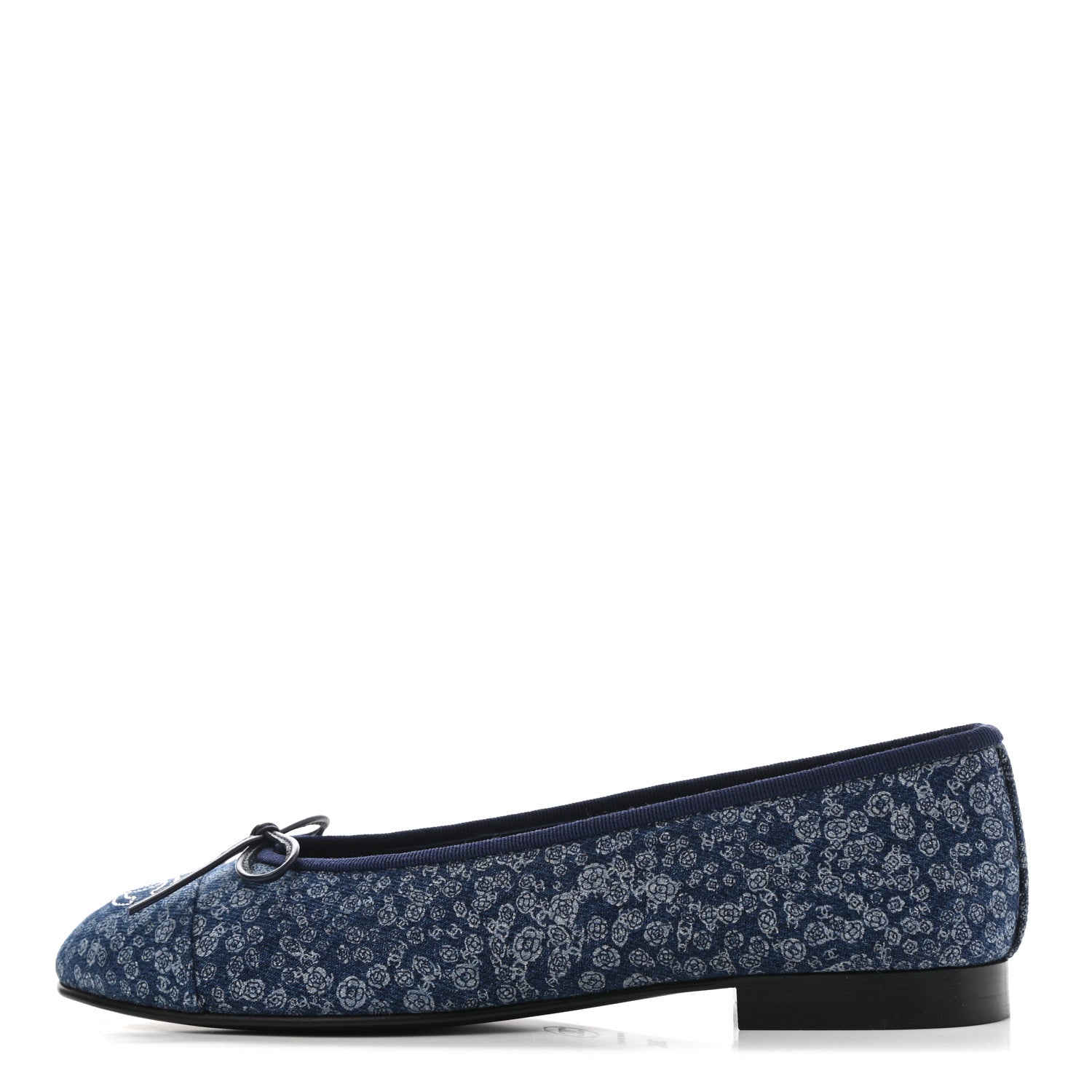 Chanel Denim Camellia Print Ballerina Flats 38 Dark Blue 1 of 11