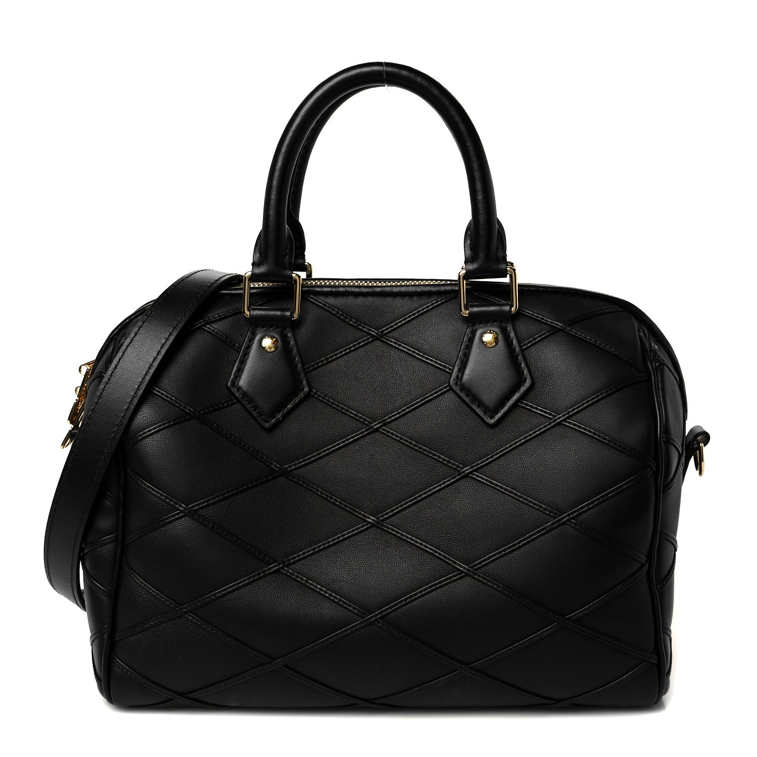 Louis Vuitton Lambskin Malletage Speedy Bandouliere 25 Black 1 of 11