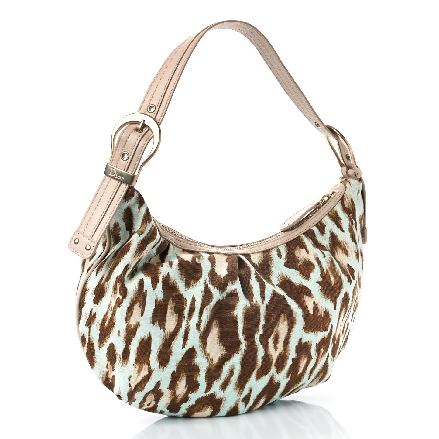 Canvas Leopard Print Buckle Hobo Beige