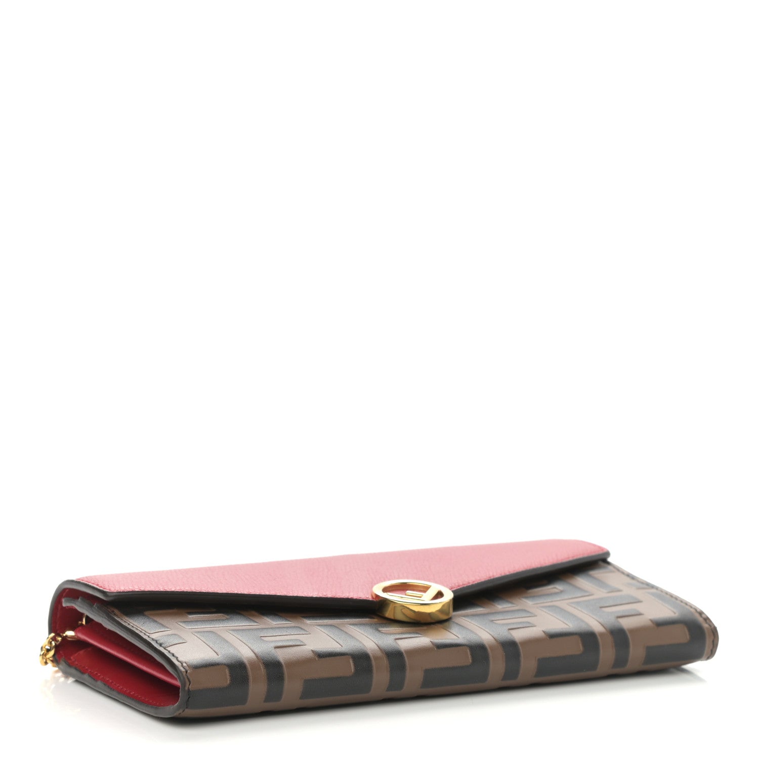 Fendi Vitello Cruise F is Fendi Bi-Color FF 1974 Embossed Continental Envelope Wallet On Chain Maya Black Fragola 4 of 10