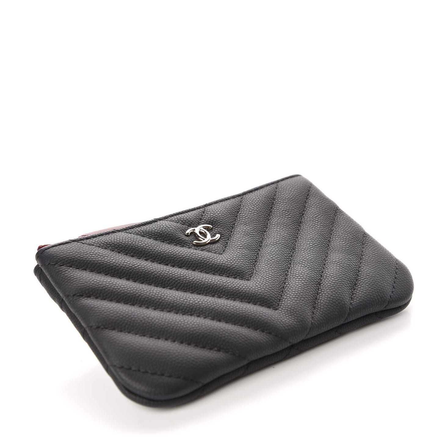 Caviar Chevron Quilted Small Cosmetic Case Black