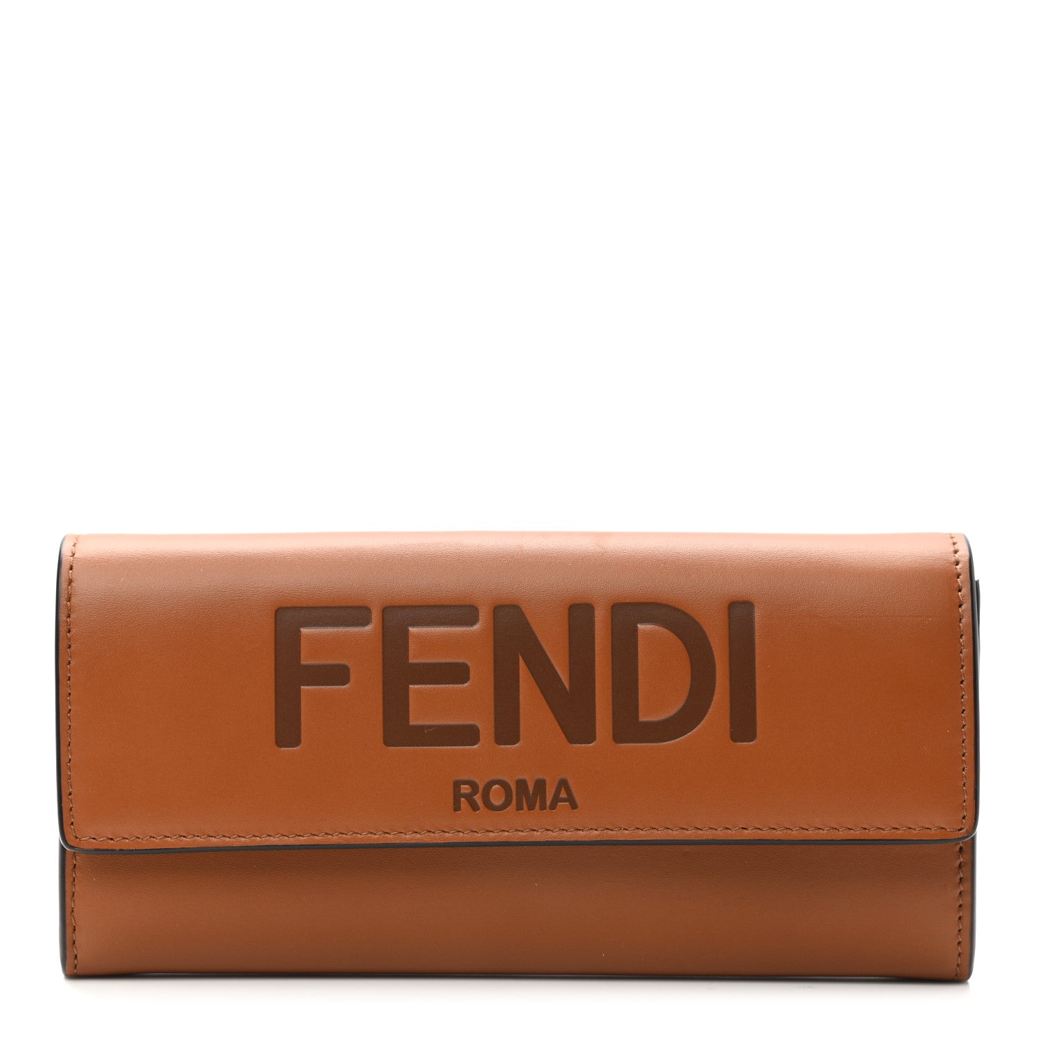 Fendi Vitello King Tamponato Logo Embossed Continental Wallet Cuoio 1 of 8