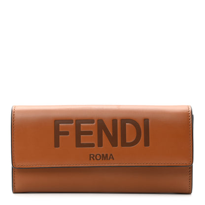 Fendi Vitello King Tamponato Logo Embossed Continental Wallet Cuoio 1 of 8