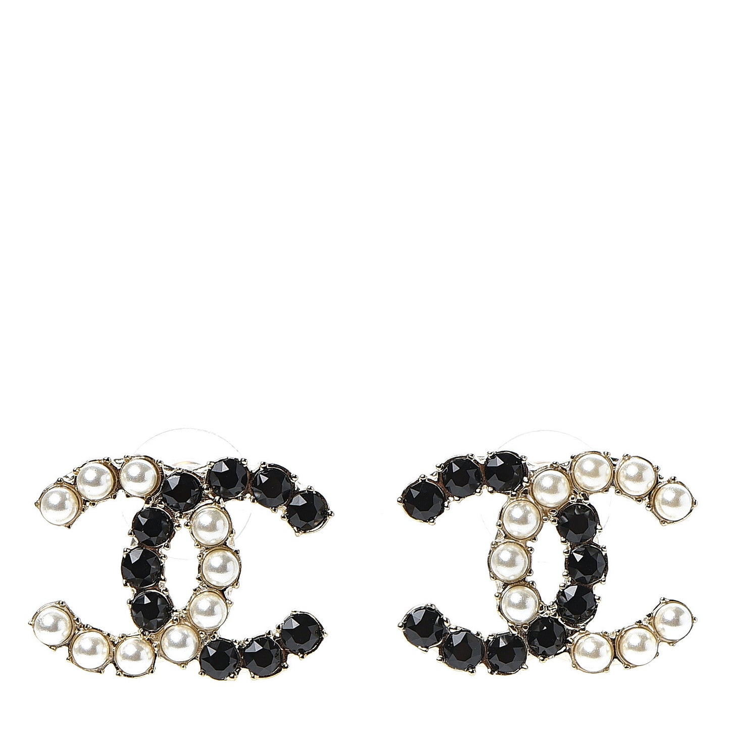 Resin Pearl CC Dazzling Domino Earrings Gold Black